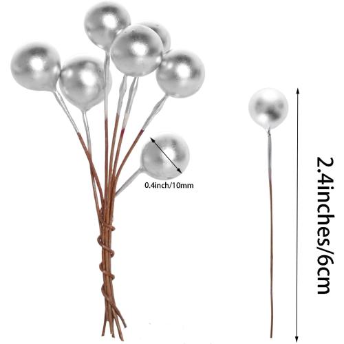 Lystaii 200pcs Artificial Holly Berries Mini 10 mm Christmas Fake Berries with Wire Stems Artificial Berry Fake Berry Stems Picks for Christmas Tree Decorations Wreath Craft Wedding Party (Silver)