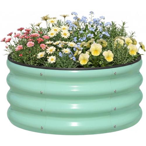 SnugNiture 2x2x1ft Round Galvanized Raised Garden Bed Kit Outdoor, Metal Planter Box for Planting Plants Vegetables, Green