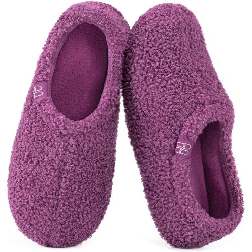 HomeTop Women's Fuzzy Curly Fur Memory Foam Loafer Slippers with Polar Fleece Lining 10.5