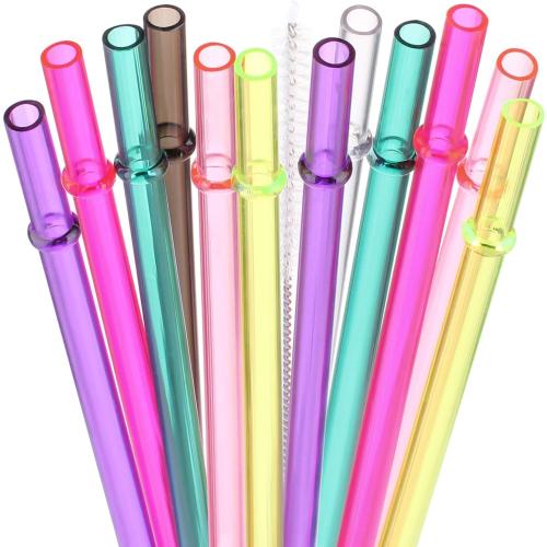DAKOUFISH 12 Inch Reusable Replacement Plastic Straws for 30 oz & 40 oz Mason Jar Tumblers,Set of 12 Pcs Straws with Cleaning Brush (12inch, 7color)
