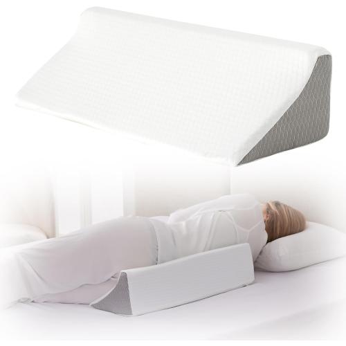 Bedluxe Wedge Pillow for Side Sleeping, Comfort Foam Back Pillow for Side Sleeper, Bed Wedges & Body Positioners for After Surgery, Pregnancy Support, Back Pain, Preventing Bedsores, White/Grey