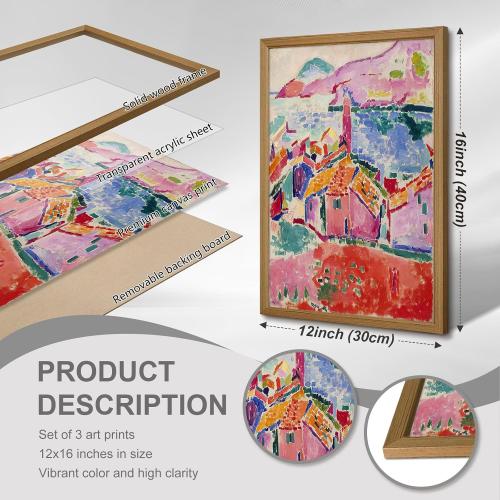 Henri Matisse Wall Art Prints Aesthetic Canvas Matisse Wall Decor Painting Colorful Matisse Wall Art Poster Boho Abstract Matisse Picture Artwork for Bedroom Living Room 12x16 Inch Framed