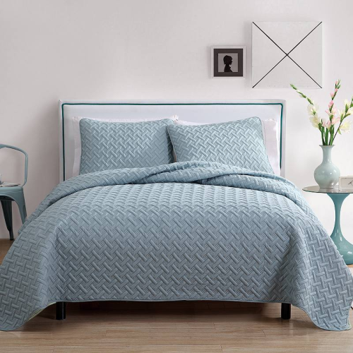 3pc Full/Queen Nina Embossed Quilt Set Blue - VCNY Home: Hypoallergenic Microfiber Coverlet with Shams