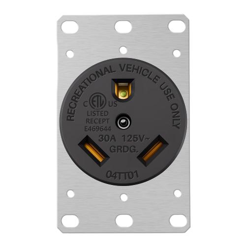 NEMA TT-30R RV Outlet Receptacle,30 Amp 125Volt 2 Pole 3 Wire Heavy Duty Grade Straight Blade Grounding Flush Mount Range Power Outlet for RV and Travel Trailers, ETL Listed, Panel Mount