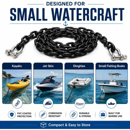 MorningRo PVC Coated Boat Anchor Chain 1/4 Inch x 4ft/ 5ft/ 6ft/ 7ft