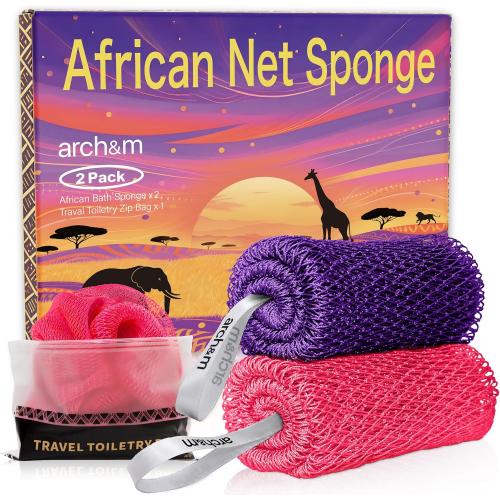 ARCH&M African Net Sponge Authentic with Knots, 2 Pack 53 Extra-Long