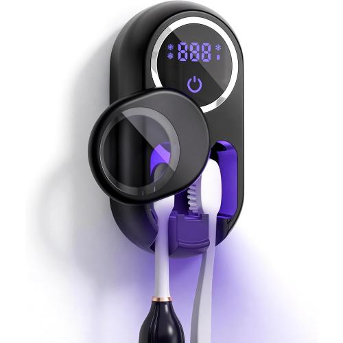 Toothbrush Sanitizer Holder, Wall-Mounted with Auto-Inductive Cover & 140°F Air Drying, Bathroom Organizer, Black