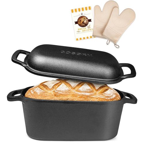 7QT Oval Dutch Oven for Sourdough Bread Baking, Pre-Seasoned Cast Iron Bread Pan with Lid, Even Heat Distribution for Homemade Bread