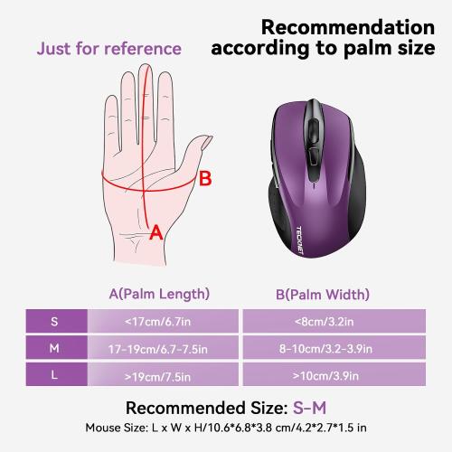 TECKNET Wireless Mouse, 2.4G Ergonomic Optical Mouse, Computer Mouse for Laptop, PC, Computer, Chromebook, Notebook, 6 Buttons, 24 Months Battery Life, 2600 DPI, 5 Adjustment Levels