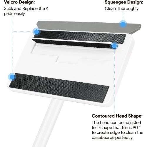 Baseboard Cleaner Tool with Handle, DELUX Baseboard Cleaner with Extendable Long Handle, 4 Reusable Cleaning Pads Wall Cleaner for Baseboards Cleaning, Ceiling, Wall, Floor, Shower Bathroom Kitchen