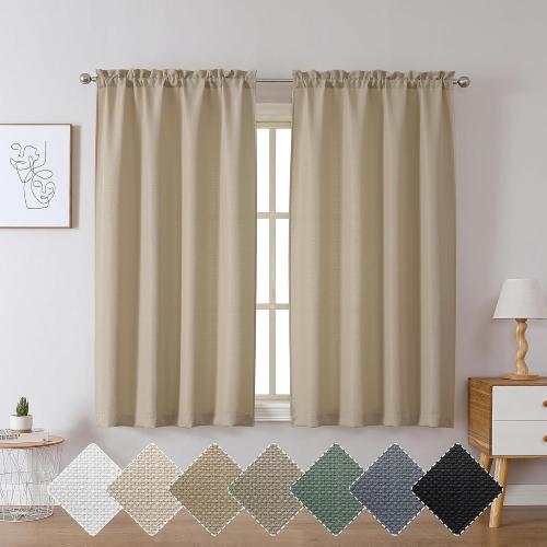 Chyhomenyc Camel Curtains 54 Inch Length 2 Panels, Faux Linen Textured Semi Sheer Light Filtering Soft Airy Rod Pocket Window Treatment Drapes for Living Room Bedroom, Each 30 Wx54 L