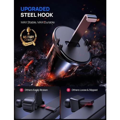 Air Vent Car Phone Holder, Metal Hook Clip, One-Hand Release, Anti-Shake