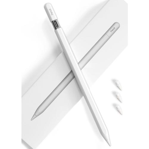 Pencil USB-C for Apple iPad 2018-2026: Slide-Switch, Hidden-Port Stylus with Tilt Sensitivity & Palm Rejection, Pen for iPad 6-11th, Mini 5-7th, Air 3-5th/M2/M3, Pro 11/12.9/13(M4/M5), White
