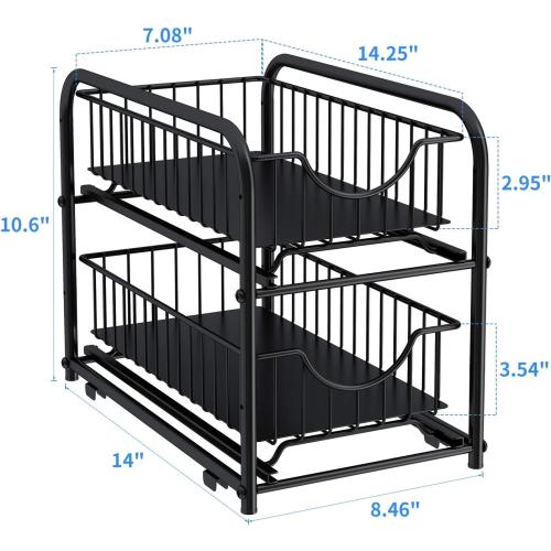 2-Tier Pull Out Organizer Under Sink Sliding Cabinet Rack,Black