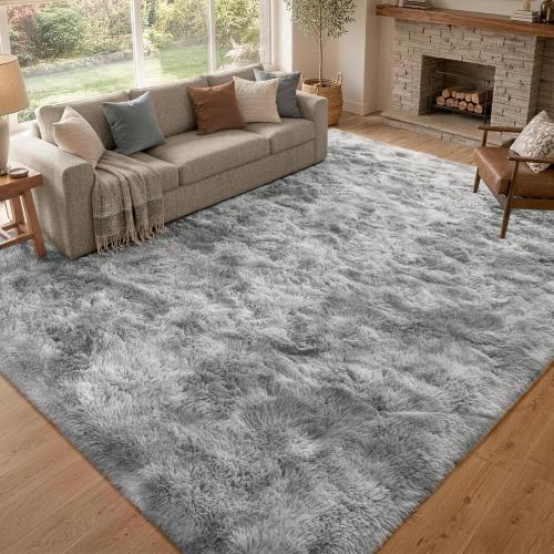 Extra Large Fluffy Area Rugs for Living Room Tie-Dyed Light Grey
