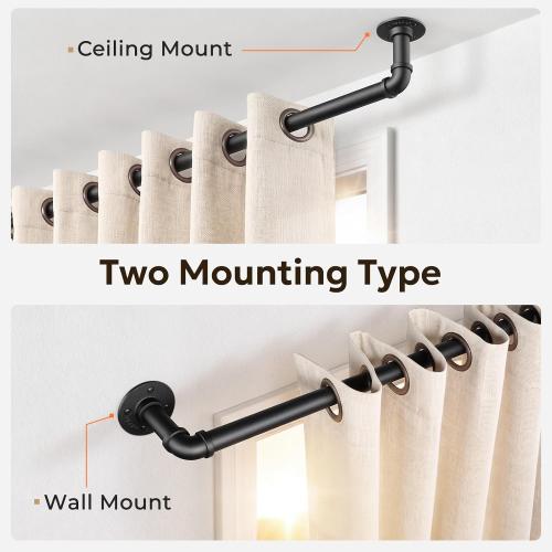 Zeerobee Curtain Rods 120-240 Inch, 1 Inch Industrial Black Curtain Rod