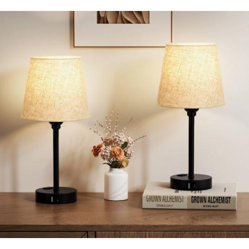 Minimal Table Lamp Set AC Outlet and USB A&C Ports (Set of 2)