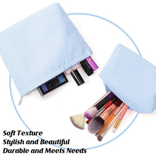 Huhumy 2 Pcs Makeup Bag Set for Women, Blue, Thin Stripe