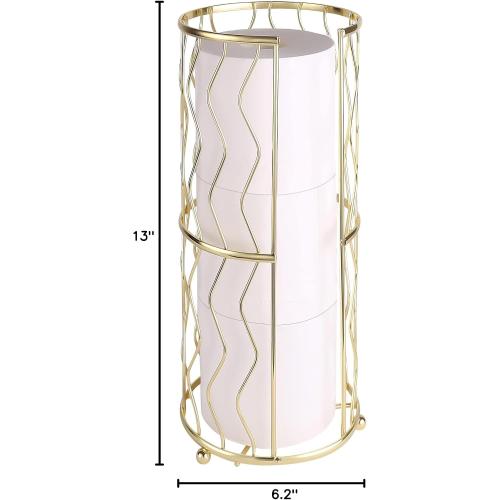 Decorative Metal Standing Toilet Tissue Holder for Bathroom/Powder Room, Compact Tissue Reserve for 3 Rolls of Toilet Paper Gold