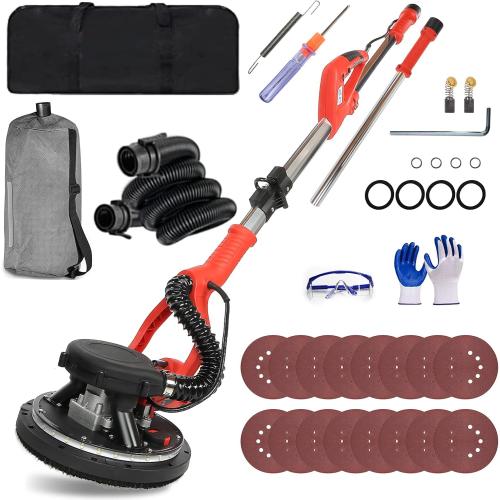 Drywall Sander, 1150W Electric Drywall Sander with Vacuum Dust Collector, 7.2A Popcorn Ceiling Removal Tool, 6 Variable Speed 900-2100RPM, Pure-Copper Motor, IP20 Waterproof,Extendable Handle
