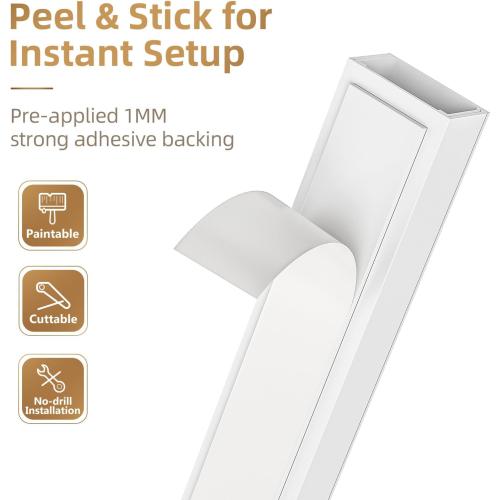 Delamu Cord Hider, Cord Covers for Wires on Wall, One-Cord Cable Hider, Self-Adhesive Wire Hiders Wire Covers for TV Cords on Wall, Easy Mount Cable Cover Management Kit, 6X W0.59 H0.4in, White