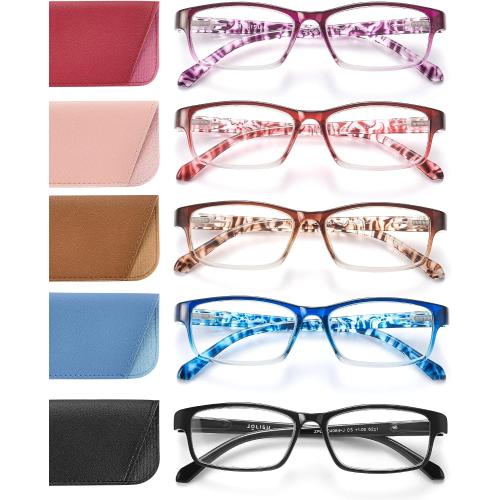 JOLISU 5-Pack Reading Glasses for Women Men Small Face, 1.5, Mix Color