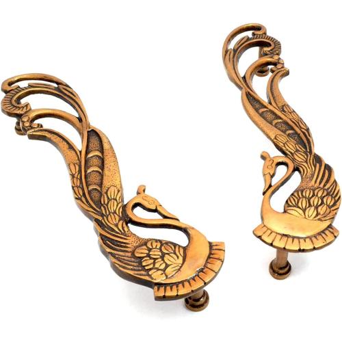 eSplanade - 11 Designer Peacock Brass Door Handle Pair (2 pcs) | Home Decor | Door Decor | Pair of Brass Door Handles | Pair of Brass Door Pulls