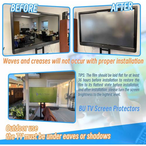 Anti-Glare Film for TV 55 Inch Anti-Blue Light Film Anti Glare TV Screen Protector Indoor Outdoor TV Glare Screen Frosted Film Anti-Reflection Rate Up To 90%