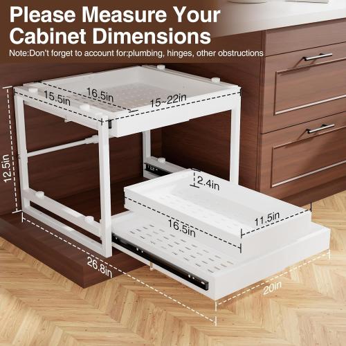 2-Tier Expandable Pullout Cabinet Organizer,Adjustable Width Metal Shelves
