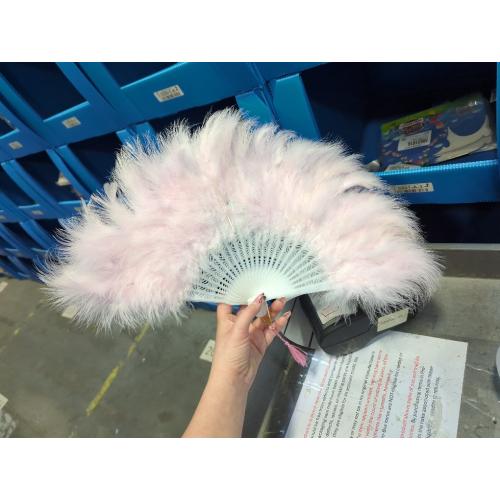 EOSAU Marabou Feather Fans Handheld, 1920s Vintage Hand Fan Foldable Pink