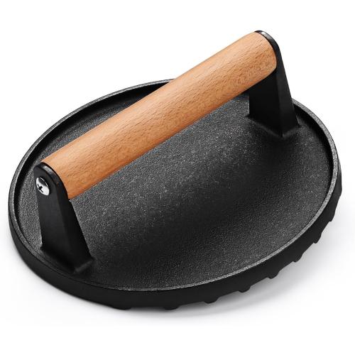 AIVIKI Burger Press, Smash Burger Press for Blackstone Griddle, Heavy Duty Cast Iron Round Bacon Grill Press with Wood Handle, Meat Steak Weight for Sandwich, Paninis (Round)