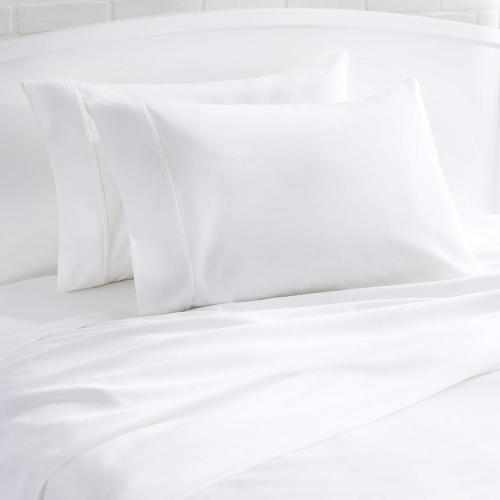 Amazon Basics 400 Thread Count 100% Cotton Pillowcases, Sateen Weave, Wrinkle Resistant, Standard Size, 20 x 30, White, Set of 2, Pillows Not Included
