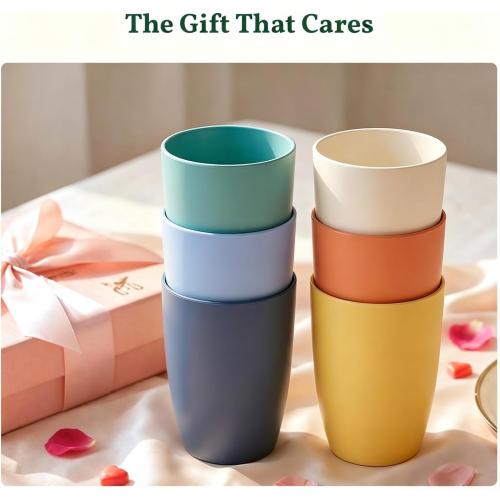 Homienly Water Cups Wheat Straw Drinking Glasses Cups 12oz Unbreakable Cups,Microwave and Dishwasher Safe Cup Set,6 PCS Stackable Cups for Kitchen,Camping-Colorful