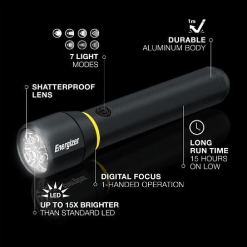 Energizer LED Flashlight Vision PRO, Ultra Bright 1000  Lumens, IPX4 Water Resistant, Aircraft-Grade Aluminum LED Light, Rugged Metal Flash Light for Outdoors, Emergency Power Outage, Black