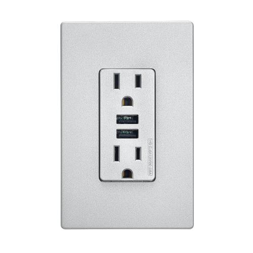 3.6A USB Type A Charger with TR Duplex Receptacle 15A/125V, Silver Granite