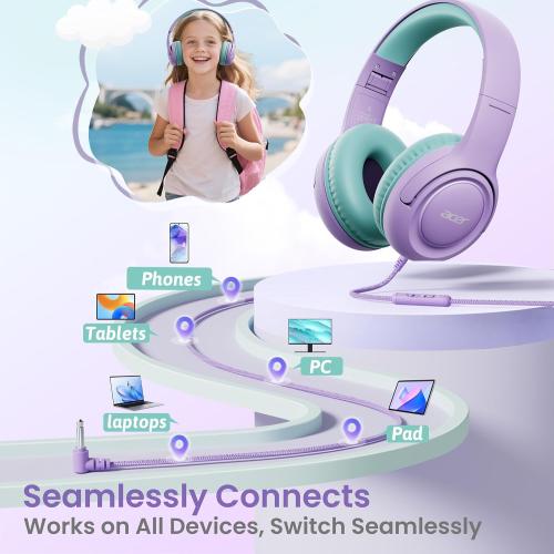 Acer 2‑Pack Kids Headphones for School, 3.5mm Jack, w/Mic HK03‑2P