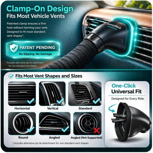 Car AC Vent Extender, Directs Air to Kids & Pets, Extends to 10 FT