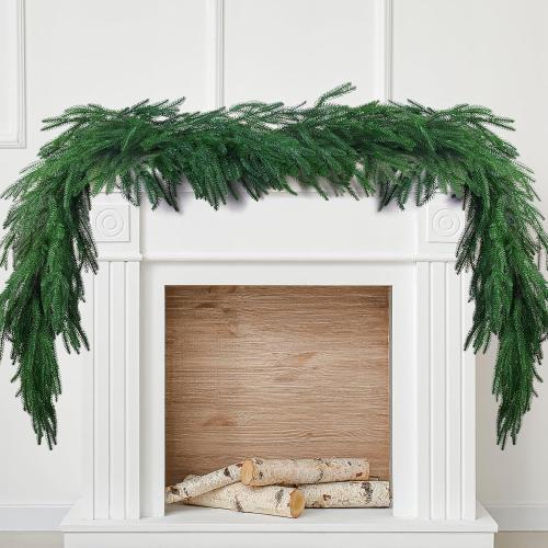 2 Pcs Artificial Christmas Norfolk Pine Garlands Realistic Faux Norfolk Pine Real Touch Winter Greenery Garlands for Indoor Outdoor Fireplace Mantel Table Wall Christmas Decorations (6 Feet)