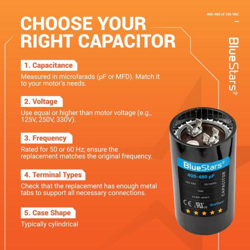 [UL Listed] BlueStars 400-480 uF MFD 165 VAC Universal CD60 Round Motor Start Capacitor 50/60 Hz - Replacement Part for AC Electric Motor Operation - Lifetime Up to 30.000 Hours