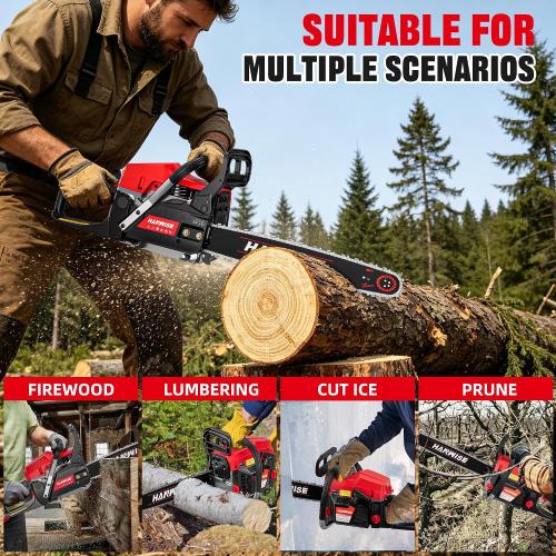 54.6cc Gas Chainsaw, 20 Inch Guide Bar, 3.2HP 2.4KW 2-Stroke Gasoline Chainsaw, Handheld Power Chain Saw with 65Mn Steel Chain, Quick Start, for Tree Cutting, Logging & Firewood
