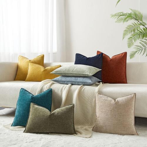 JUSPURBET 24x24 Pillow Covers Set of 2 Decorative Throw Pillow Covers Case for Couch Sofa Bed Soft Chenille Cushion Covers with Hidden Zipper for Home Decor Living Room,Beige