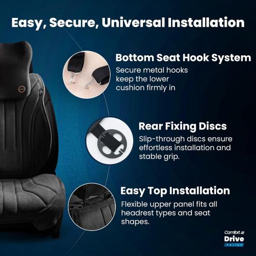 Car Seat Cushion with Back & Neck Support, Breathable Perforated Suede Seat Cushion for Drivers, Non-Slip Ergonomic Design for Long Drives, Daily Commute & Travel