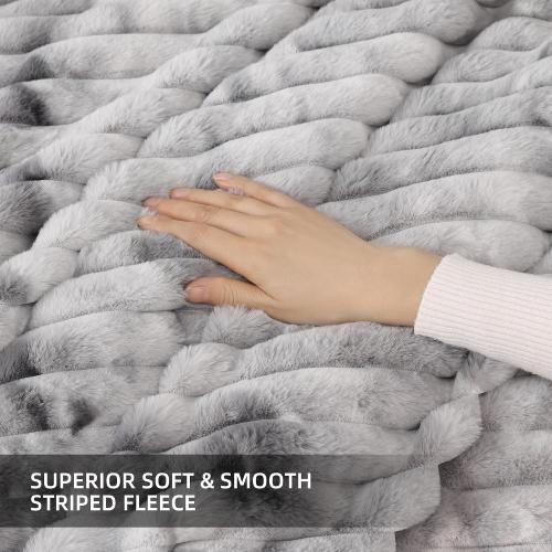 Fluffy King Size Comforter 3 PCS - Tie Dye Grey Fleece Bedding Set