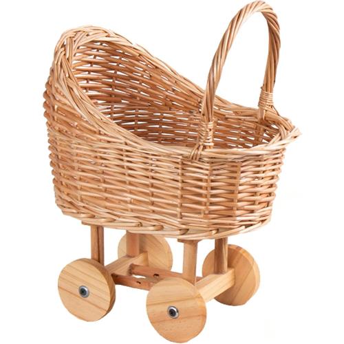 Woven Rattan Stroller Shaped Flower Basket, Vintage Wicker Baby Carriage Planter for Floral Arrangements, Baby Shower Wedding Party Decor Centerpieces for Tables, Floral Rustic Home Decor (Small)