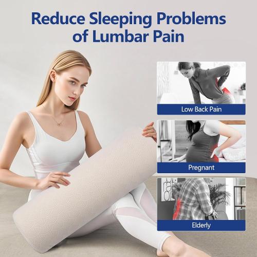 Cozyhealth - 3.15H*23.6L - Soft Lumbar Pillow for Sleeping, Memory Foam Back Lumbar Support Cushion for Lower Back Pain Relief Bed Waist Sleep Support Pillow for Side, Back Sleepers (White, Large)