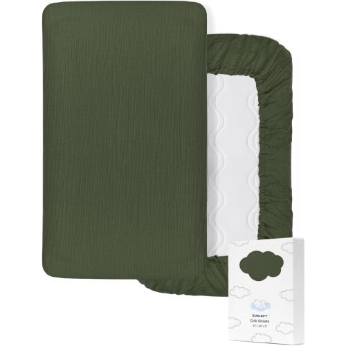 Olive Green Baby Crib Sheets, Soft Muslin Baby Crib Sheets for Standard Crib Mattress, 28 x 52 Neutral Cotton Toddler Bed Sheet (46C-10)
