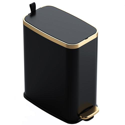 CEROELDA Small Bathroom Trash Can with Lid Soft Close-5L/1.3 Gal Slim Garbage Can-Metal Step Wastebasket-Rectangle Narrow Waste Bin for Office, Bedroom, Toilet, Live Room (Black)