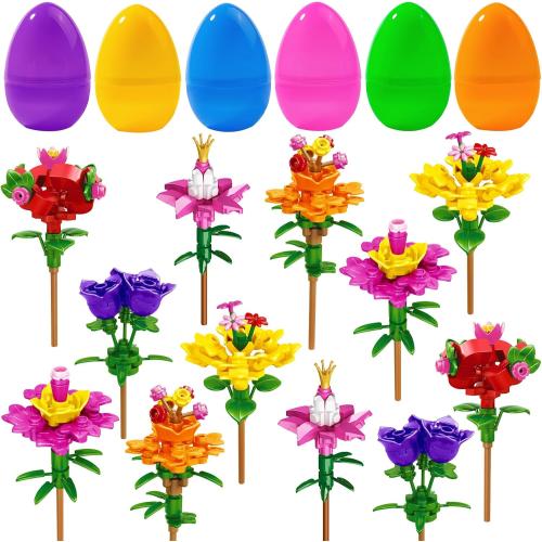 DIYDEC 12PCS Prefilled with Easter Eggs Flower Building Block Party Favors