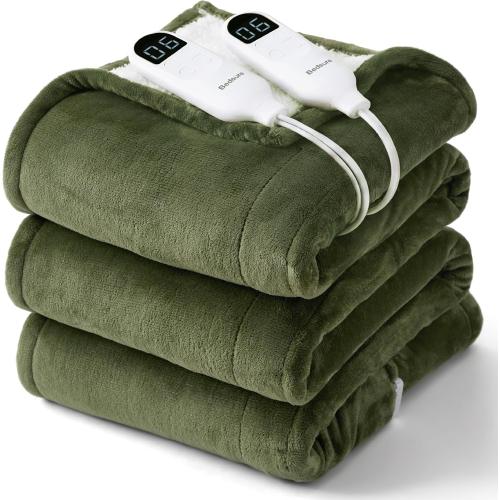 Bedsure Heated Blanket King Size, Dual Control Electric Blanket, Green