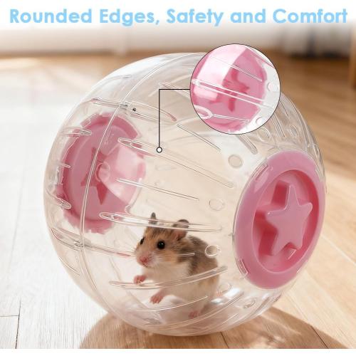 Hamster Exercise Ball 7.9 Inch–Crystal Clear Hamster Running Ball with Twist-Lock Lid, Large Safe Ventilation Toys, Accessories for Syrian/Dwarf Hamsters and Other Small/Medium Hamsters, Pink